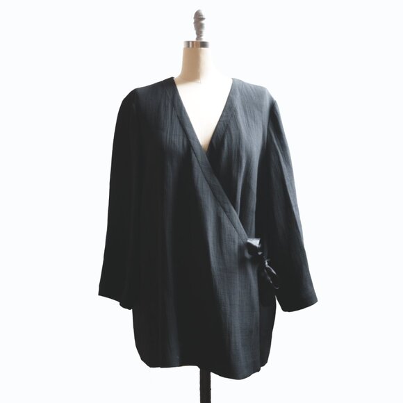 Eileen Fisher XL Black Wrap Tie Kimono Blouse - Picture 1 of 5